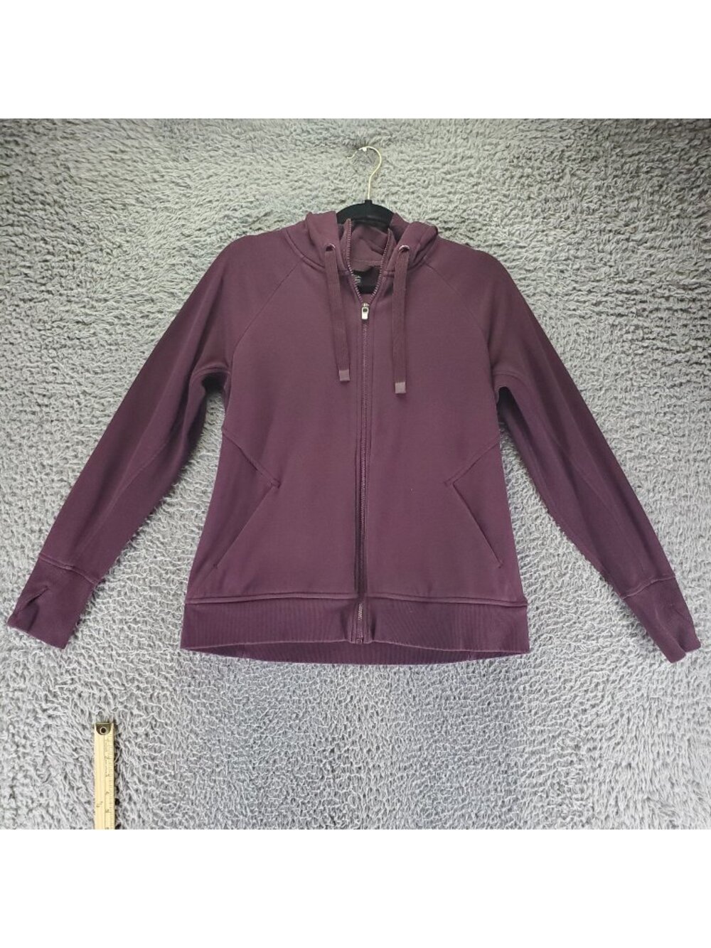 Athleta Jacket Womens Large Purple Full Zip Hoodie Pockets Thumbholes Stretch